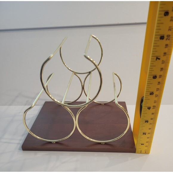 Short Stories Countertop Wine Rack 3 Bottles Gold Tone Metal on Wood - Picture 7 of 7